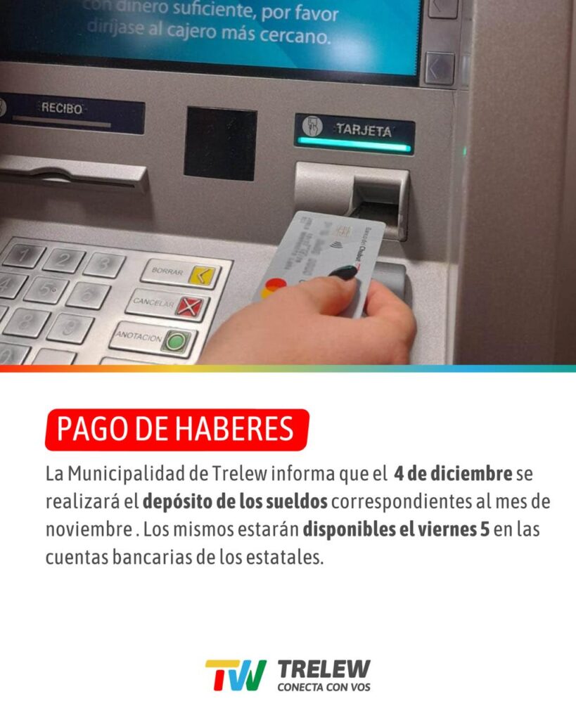 El Municipio depositará este jueves los haberes de noviembre