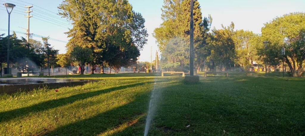 El Municipio retoma el riego con agua cruda en algunos espacios públicos
