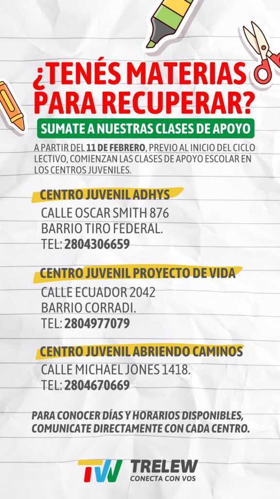 Comenzaron las clases de apoyo escolar en los centros juveniles
