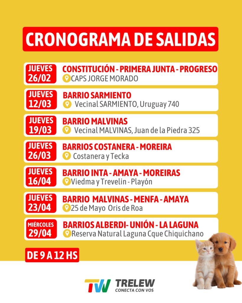 Continúa el cronograma de castraciones gratuitas con el quirófano móvil en los barrios de Trelew