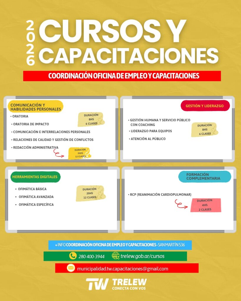 El Municipio de Trelew abre el ciclo 2026 de formación laboral con una amplia oferta de cursos