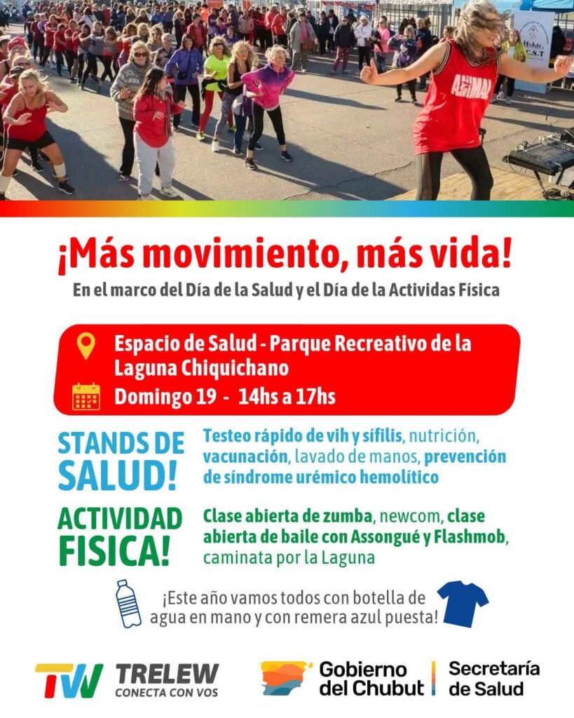 El Municipio de Trelew realizará una jornada abierta de salud y actividad física en la Laguna Chiquichano