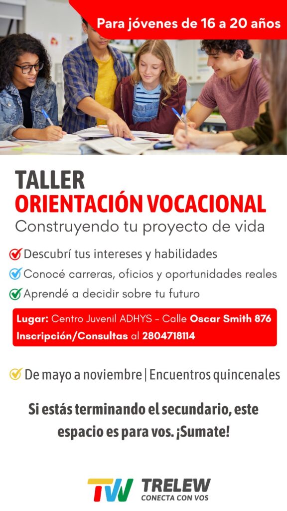 El Municipio de Trelew brindará un taller de orientación vocacional integral para jóvenes
