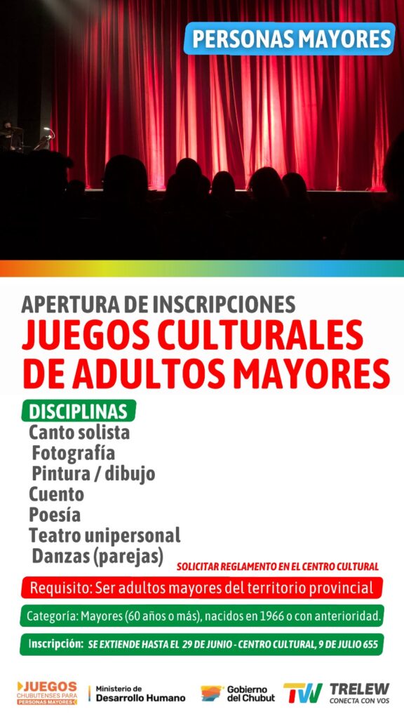 Continúan abiertas las inscripciones para los Juegos Culturales Chubutenses de adultos mayores