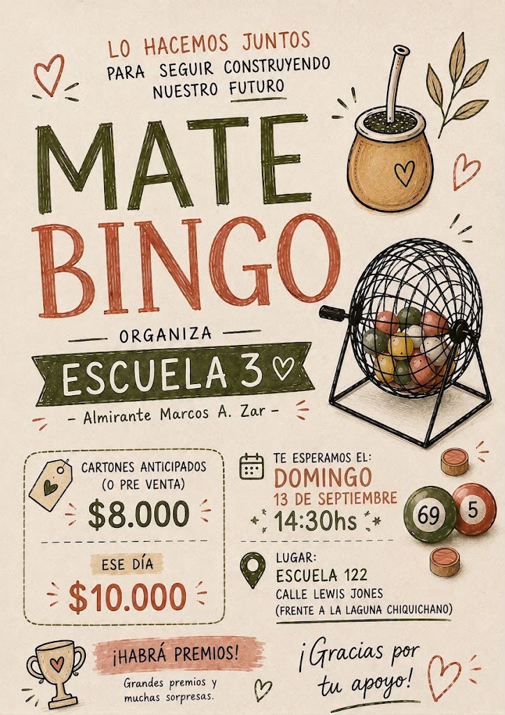 La Escuela N°3 organiza un Mate Bingo Solidario para renovar los equipos de aire acondicionado de sus aulas