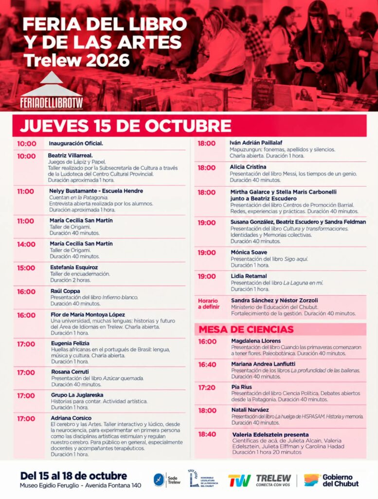 Trelew se prepara para cuatro días a pura lectura: vuelve la Feria del Libro y de las Artes con más de 70 actividades